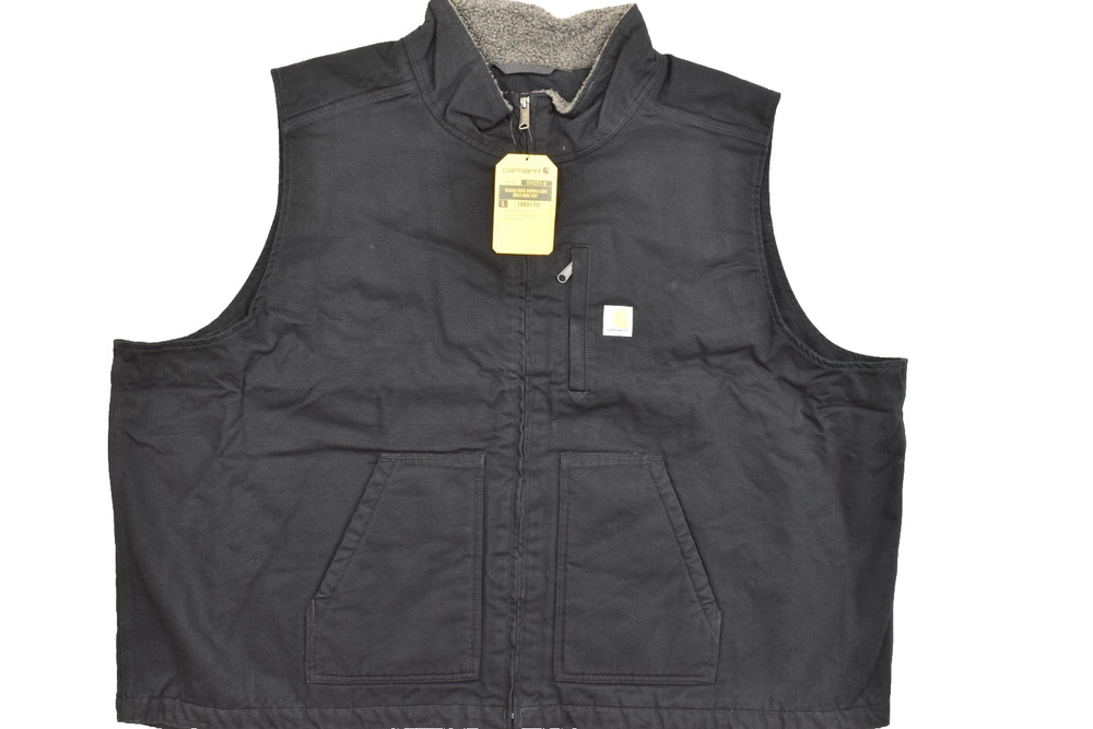 Carhartt Men's Size 5XL Loose Fit Fleece Lined Cotton Canvas Work Vest Black NWT